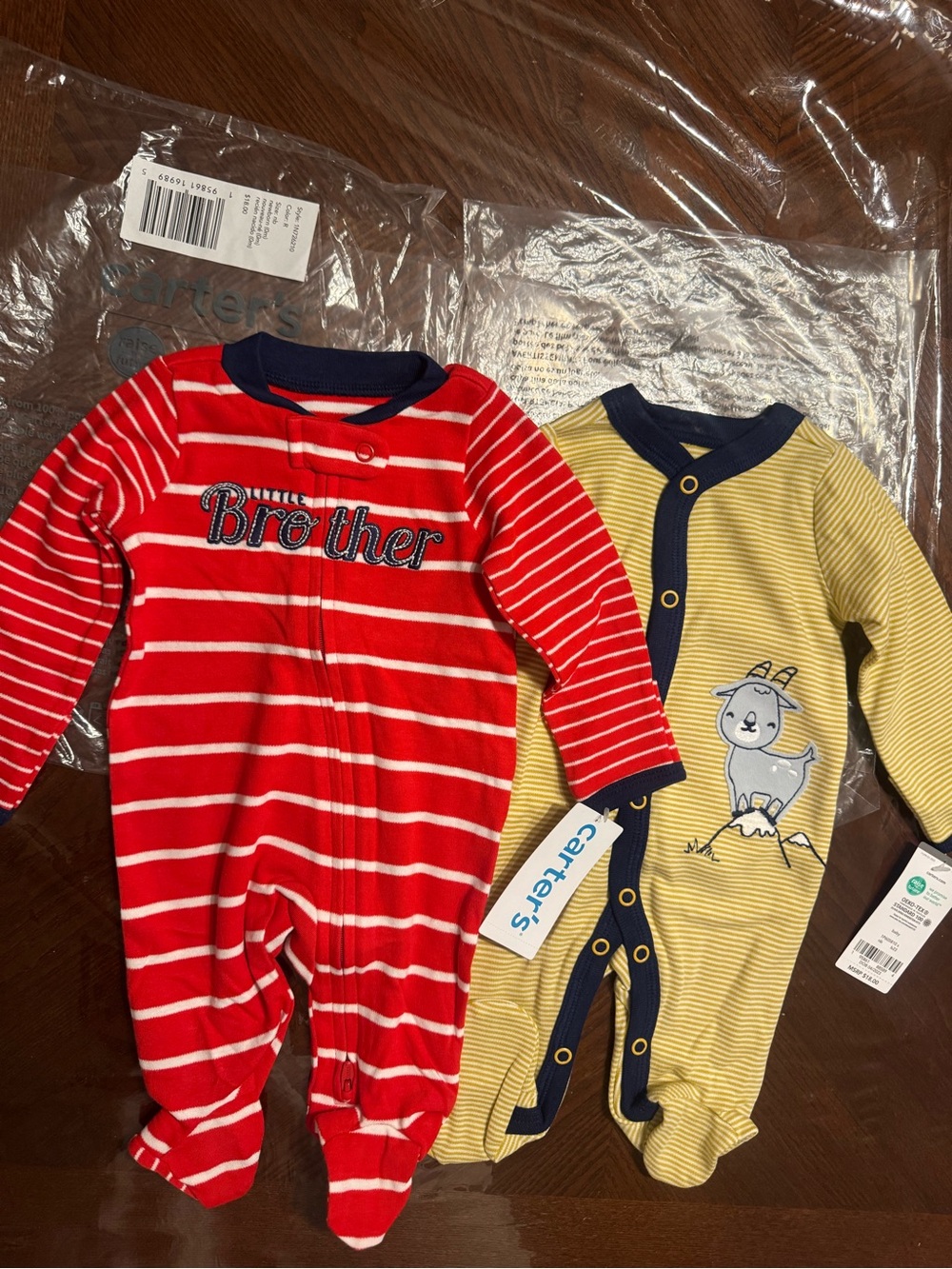 Carter's NWT Baby Boy Sleepers Set- Striped Little Brother (2pcs) Sz Newborn 0 m